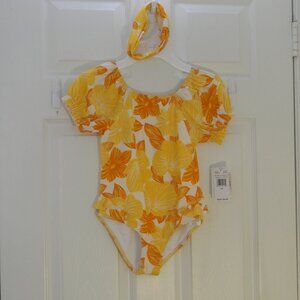 Jessica Simpson Girls Swimsuit Bathing Suit Set Orange Size 6X UPF 50+ NWT